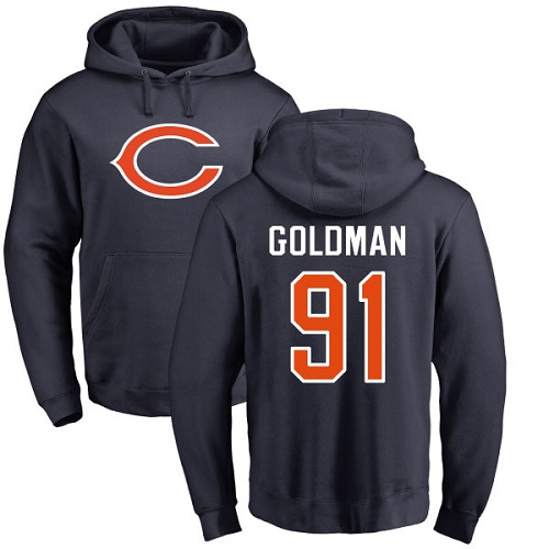 Chicago Bears Men Navy Blue Eddie Goldman Name and Number Logo NFL Football #91 Pullover Hoodie Sweatshirts->chicago bears->NFL Jersey
